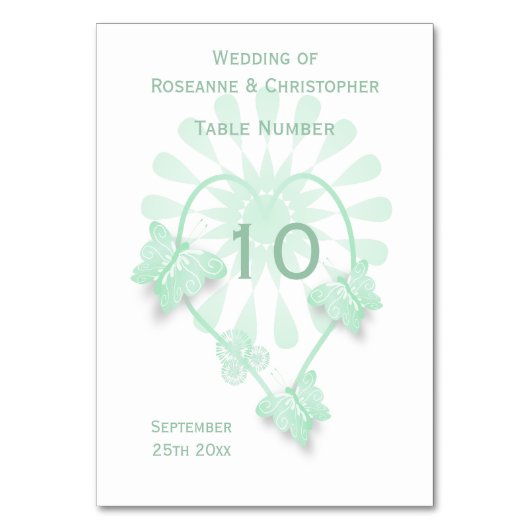 Trouwtafel Nummer Pepermunt Vlinders Hart Kaart (Voorkant)