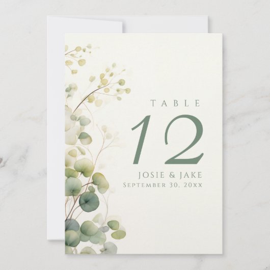 Trouwtafel nummer Romantische Bloemen Eucalyptus Kaart (Voorkant)