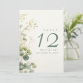 Trouwtafel nummer Romantische Bloemen Eucalyptus Kaart (Staand voorkant)