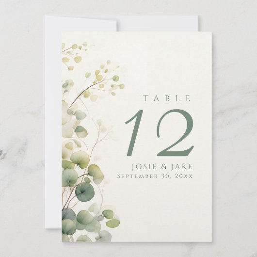 Trouwtafel nummer Romantische Bloemen Eucalyptus Kaart (Achterkant)