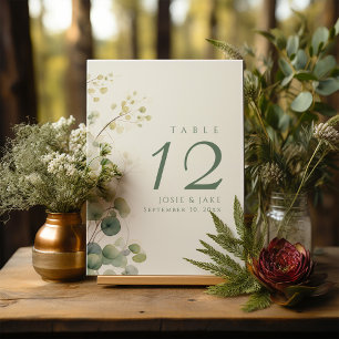 Trouwtafel nummer Romantische Bloemen Eucalyptus Kaart