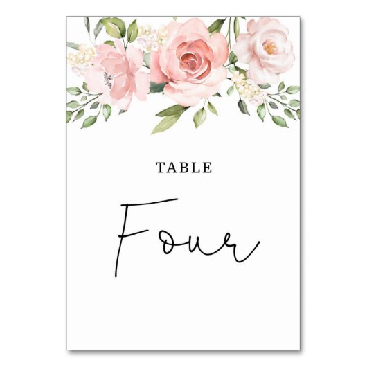 Trouwtafel nummer roze bloemenrozen kaart (Voorkant)