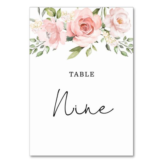 Trouwtafel nummer roze bloemenrozen kaart (Voorkant)