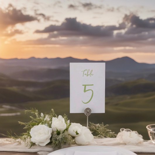 Trouwtafel nummer sage groen minimalistisch script kaart