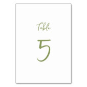 Trouwtafel nummer sage groen minimalistisch script kaart (Voorkant)