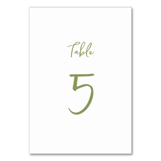 Trouwtafel nummer sage groen minimalistisch script kaart (Voorkant)
