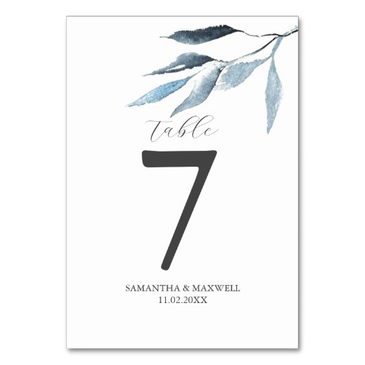 Trouwtafel Nummer Stof Blauw Botanicals Kaart (Voorkant)