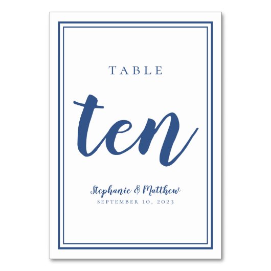 Trouwtafel nummer tien eenvoudige blauw & wit kaart (Voorkant)