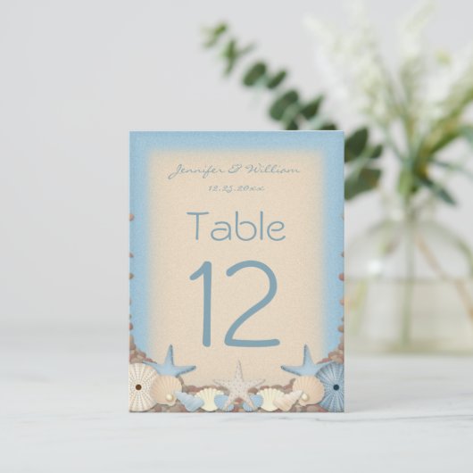 Trouwtafel nummer Tropical Beach Shells Briefkaart (Staand voorkant)
