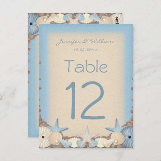 Trouwtafel nummer Tropical Beach Shells Briefkaart (Voorkant / Achterkant)
