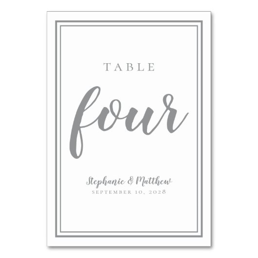 Trouwtafel Nummer Vier Eenvoudig Wit & Grijs Kaart (Voorkant)