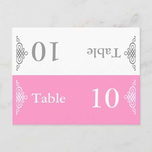 Trouwtafel Nummer Vouwen Briefkaart Grijs Roze (Voorkant)