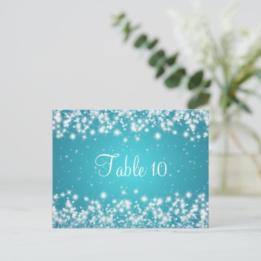 Trouwtafel nummer Winter Sparkle Blue Briefkaart (Staand voorkant)