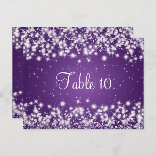 Trouwtafel nummer Winter Sparkle Paarse Briefkaart (Voorkant / Achterkant)
