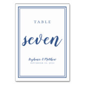 Trouwtafel nummer zeven eenvoudige blauw & wit kaart (Voorkant)