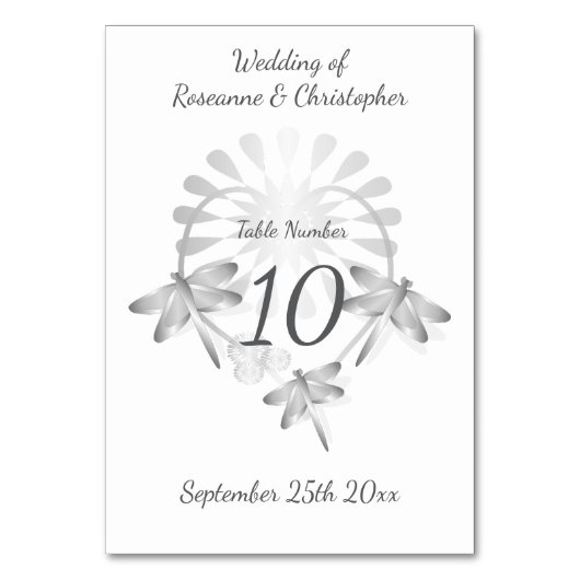 Trouwtafel Nummer Zilveren Dragonflies Hart Kaart (Voorkant)