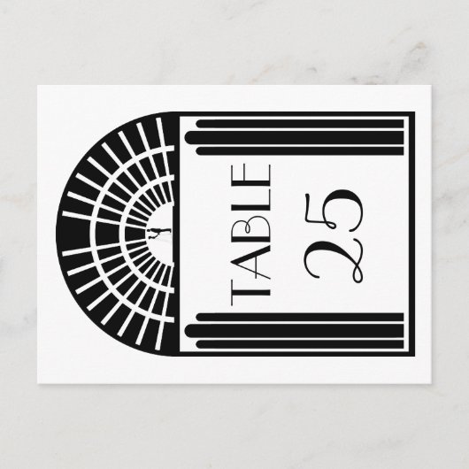 Trouwtafel Nummer Zwart & Wit Art Deco Stijl Briefkaart (Voorkant)