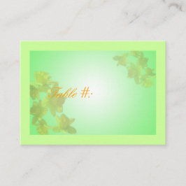 trouwtafel-nummerkaart, gele tulpbloemen plaatskaartje