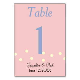 Trouwtafel-nummerkaart met roze en blauwe polkadot kaart