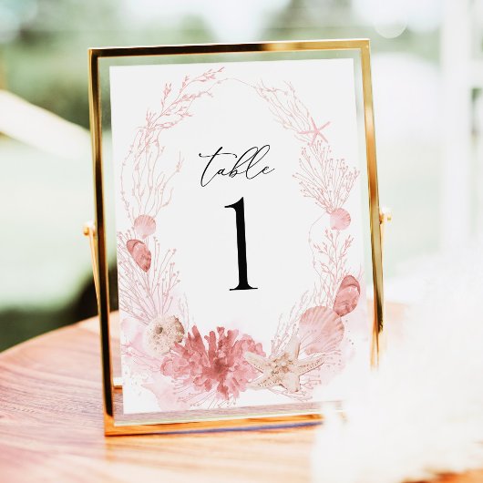 Trouwtafel Nummers Blush Strand Kust Schelpen