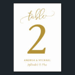 Trouwtafel nummers | Bounce Script (Goud) 2 Kaart<br><div class="desc">Bounce kalligrafie Script Wedding Table Numbers (Goud) - Nummer 2: Deze tafelnummers hebben een moderne bouncy kalligrafie in goud. Wijzig uw namen en datum onderaan of verwijder ze als u ze niet nodig hebt. Zet in fancy tafelnummertribunes om een mooi,  modern display toe te voegen aan uw huwelijksreceptie tafels.</div>