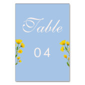 Trouwtafel nummers in blauw en geel boterbloem kaart (Voorkant)