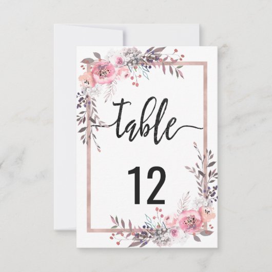 Trouwtafel nummers in roze en roosgoud frame kaart (Voorkant)