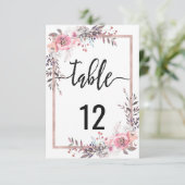 Trouwtafel nummers in roze en roosgoud frame kaart (Staand voorkant)