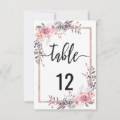Trouwtafel nummers in roze en roosgoud frame kaart (Achterkant)