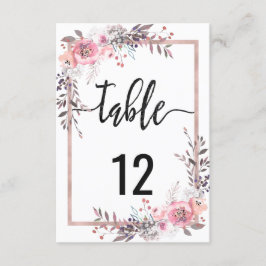 Trouwtafel nummers in roze en roosgoud frame kaart