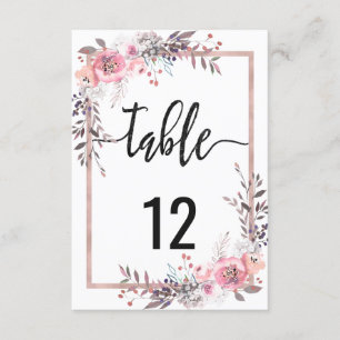 Trouwtafel nummers in roze en roosgoud frame kaart