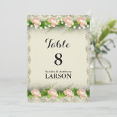 Trouwtafel nummers van Vintage Roos & Kant Kaart (Staand voorkant)