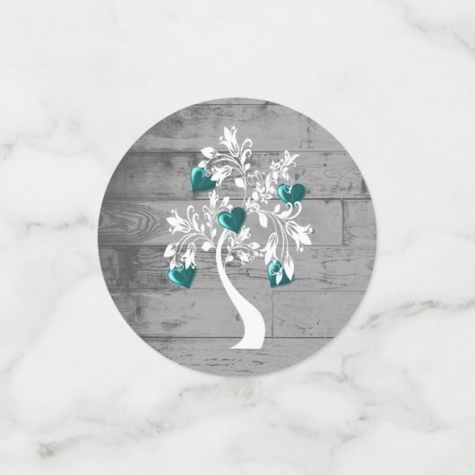 Trouwtafelconfetti met de Turquoise Hartjesboom Confetti (Kleine voorkant)