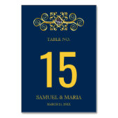 Trouwtafelkaart Navy Blue Goud Bloemmotief Kaart (Achterkant)