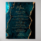 Trouwtafelmenu in Teal Blauw Goud Agaat Poster (Voorkant)