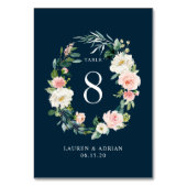 Trouwtafelnummer met Navy Blush Bloemenkrans Kaart (Achterkant)