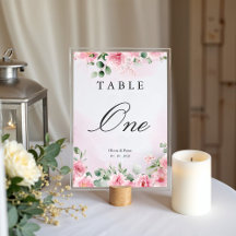 Trouwtafelnummer met Roze Bloemmotief