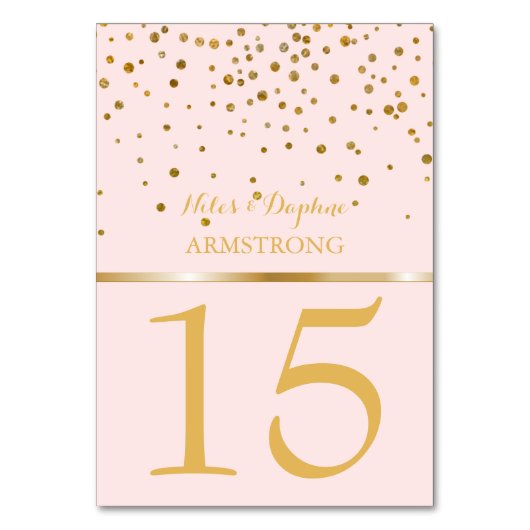 Trouwtafelnummers | Blush Pink Gold Confetti Kaart (Achterkant)