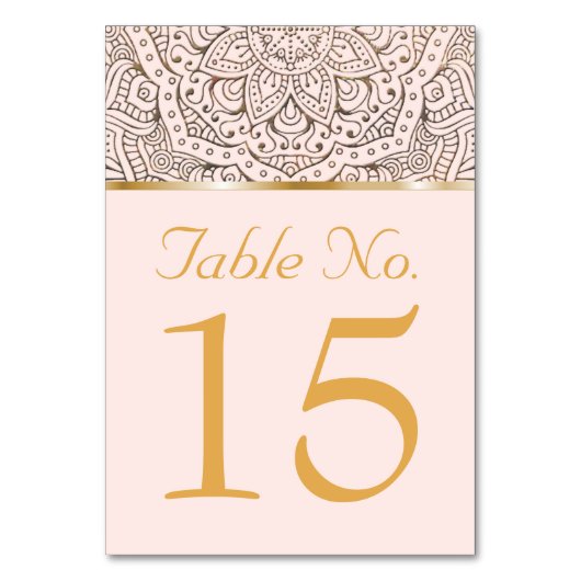 Trouwtafelnummers | Boho Floral Mandala Gold Kaart (Voorkant)