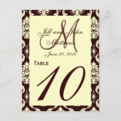 Trouwtafelnummers Bruin Ivoor Damask Briefkaart (Voorkant)