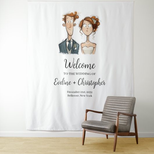 Trouwtapijt Quirky paar Waterverf bruid Wandkleed (In situ)
