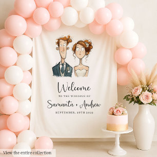 Trouwtapijt Quirky paar Waterverf bruid Wandkleed