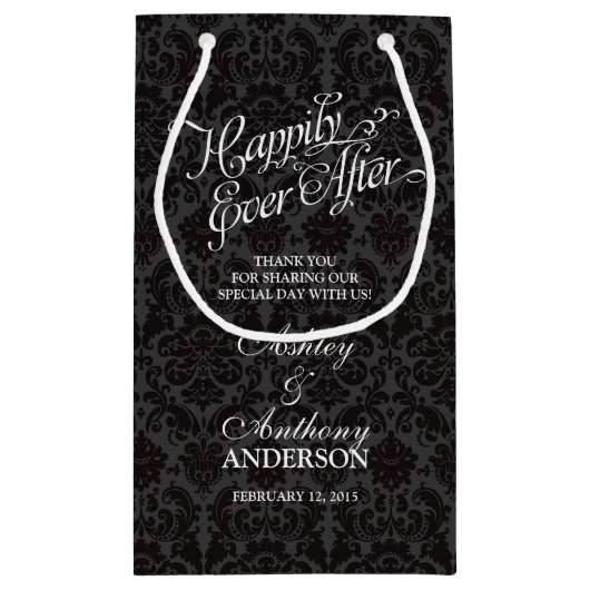 Trouwtas nog lang en gelukkig na Black Damask Klein Cadeauzakje (Achterkant)