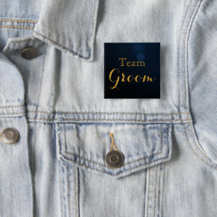 Trouwteam Bruidegom Goud Vierkante Button 5,1 Cm