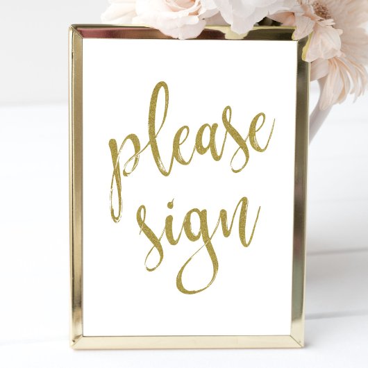 Trouwteken 'Please Sign' met gouden glitter 8x10 Poster