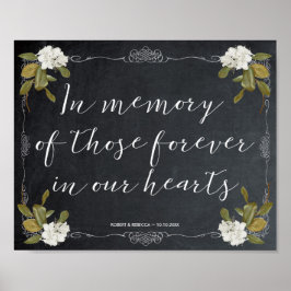 Trouwtekst bord ivoor met bloemen in memoriam poster