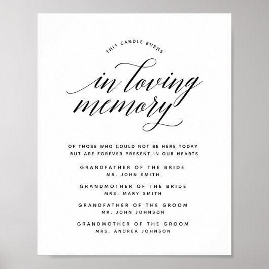 Trouwtekst 'in liefdevolle herinnering' trouwbord  poster (Voorkant)