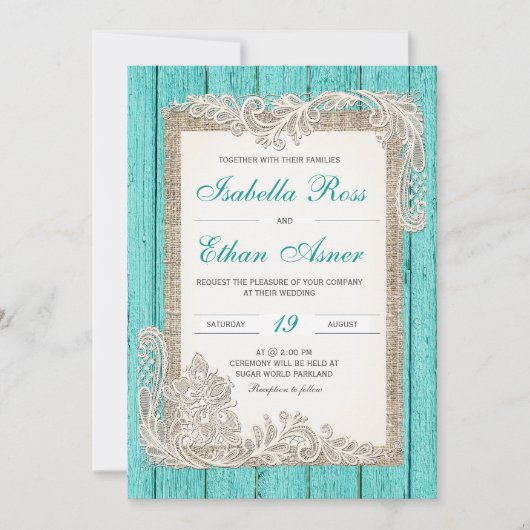 Trouwtemplate met vintage turquoise elementen kaart (Voorkant)