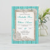 Trouwtemplate met vintage turquoise elementen kaart (Staand voorkant)