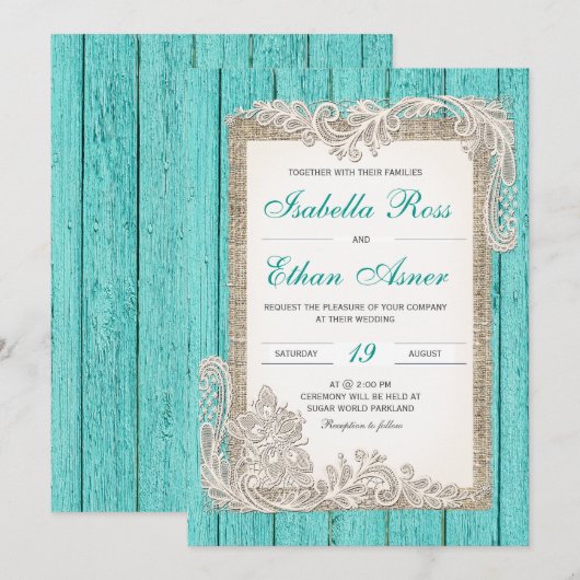 Trouwtemplate met vintage turquoise kaart (Voorkant / Achterkant)